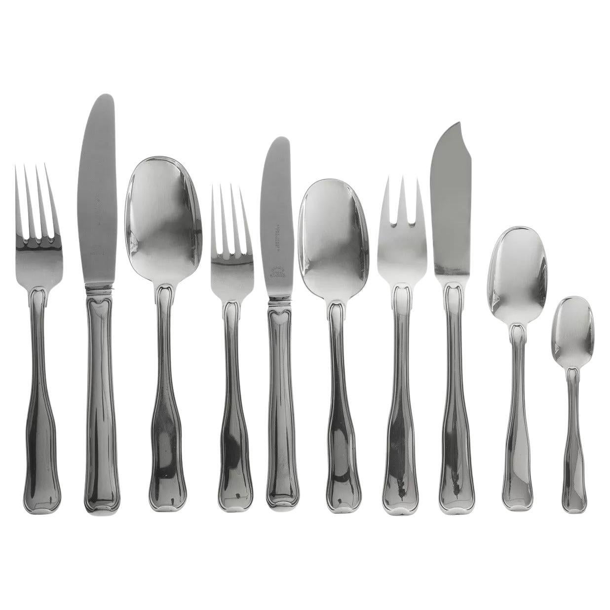 Georg Jensen Antiguo Servicio de Platería Danesa "Dobbeltriflet" para Ocho