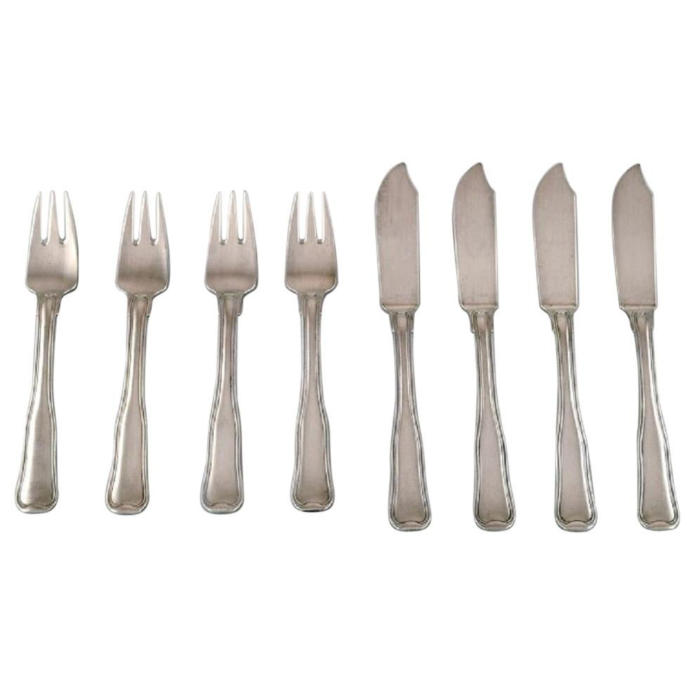 Georg Jensen Old Danish Fish Cutlery in Sterling Silver. Set for Four People For Sale