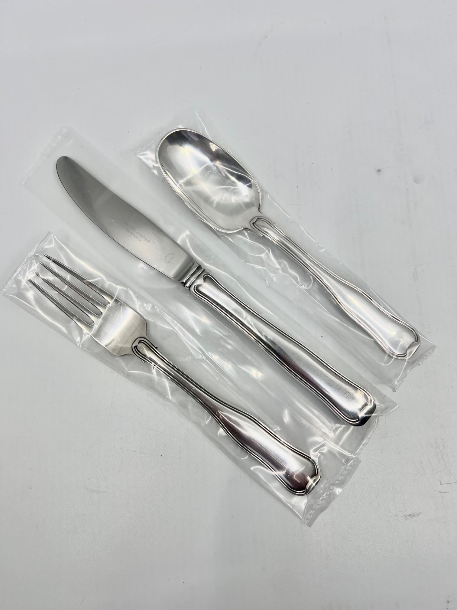 Hand-Crafted Georg Jensen Old Danish Sterling Silverware Set for 12 For Sale