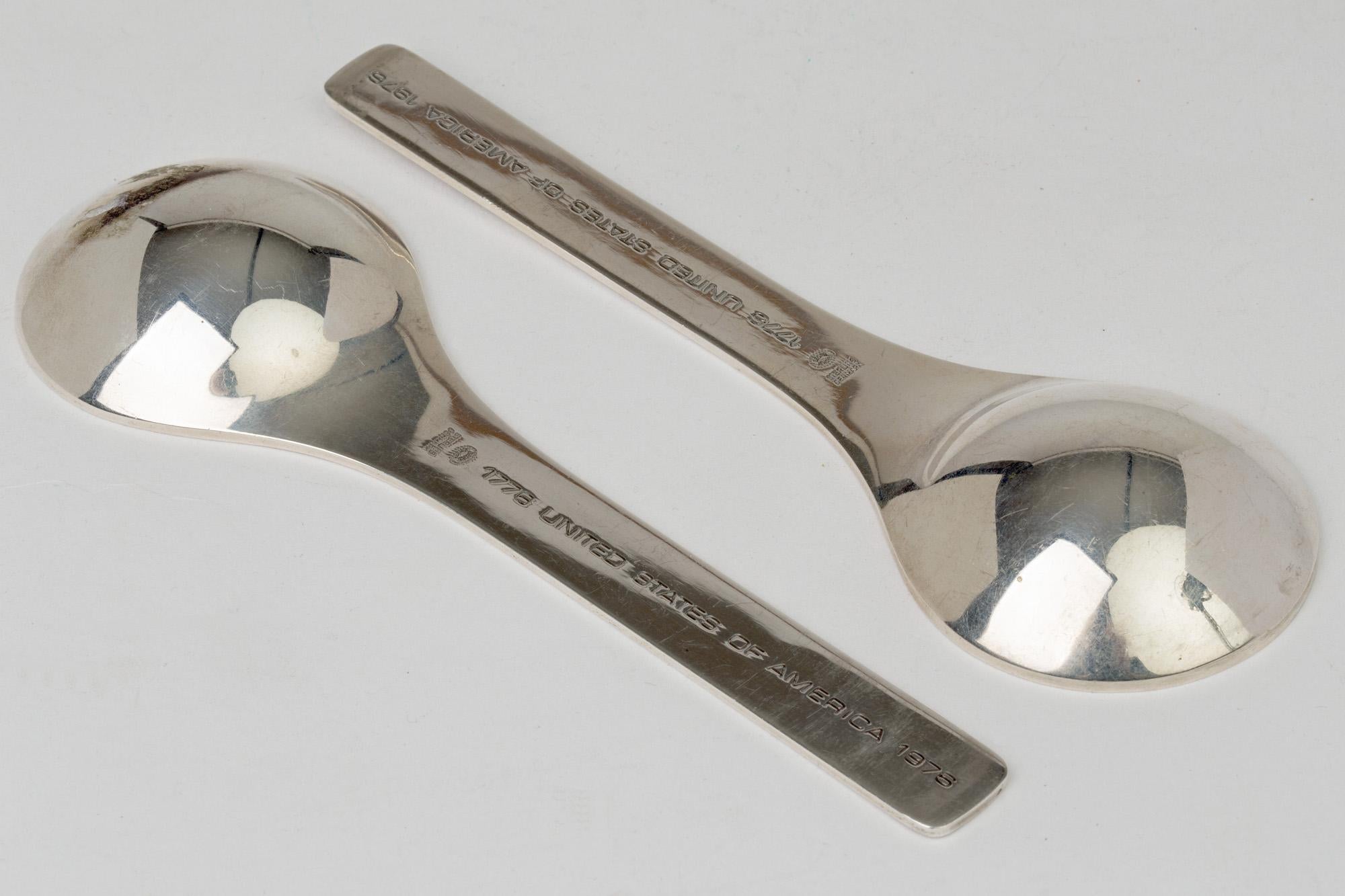 Georg Jensen Pair of Danish Silver American Independence Commemorative Spoons For Sale 1
