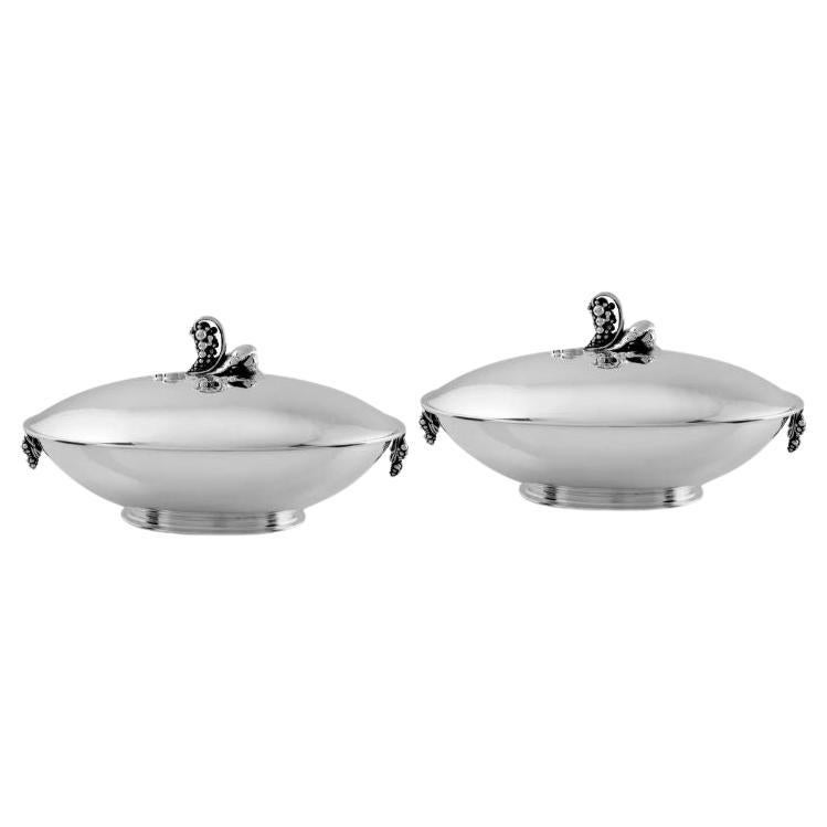 Georg Jensen Pair of Large Sterling Silver Lidded Tureens 408A For Sale