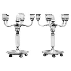 Georg Jensen Pair of Monumental Sterling Silver Candelabra 200