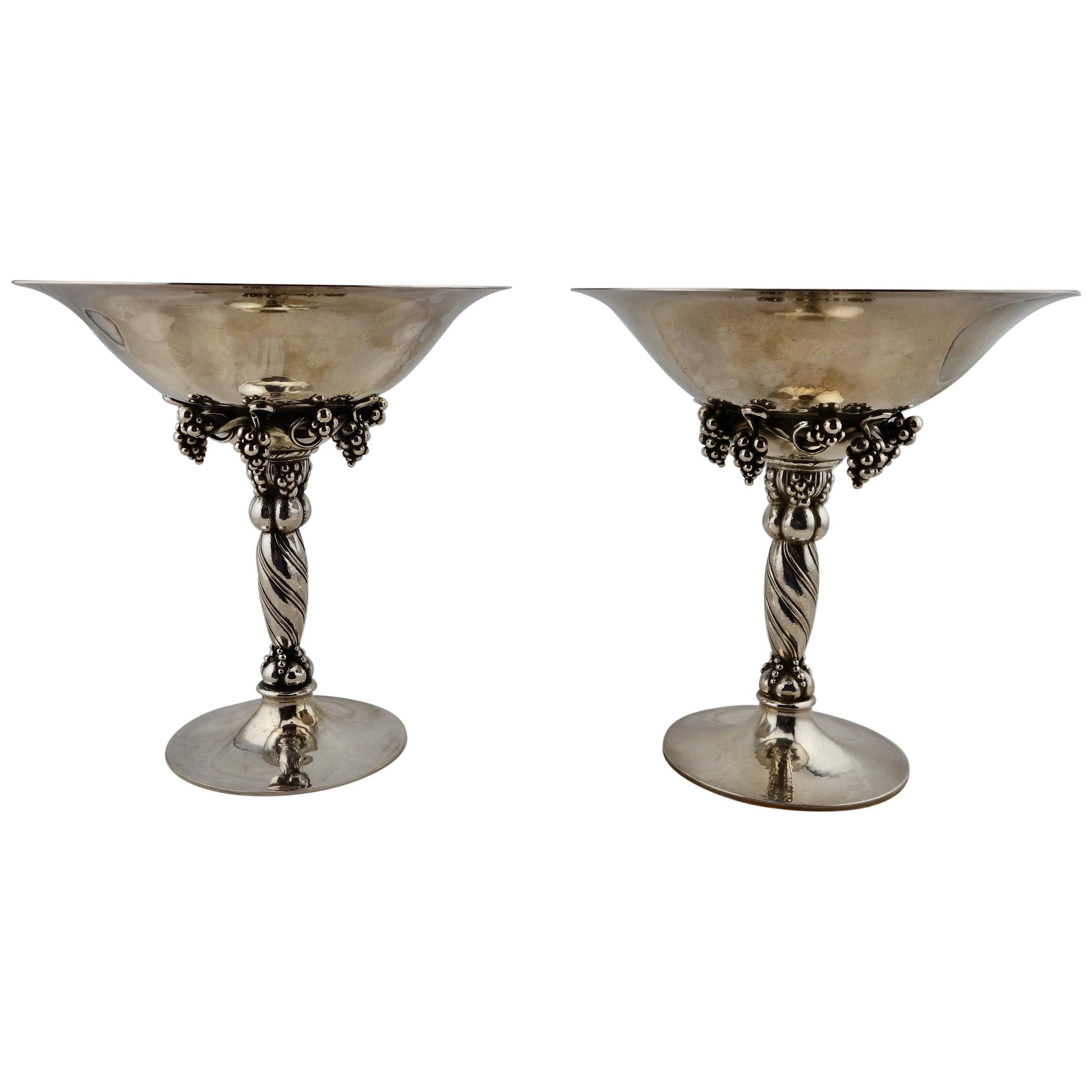 Georg Jensen Pair of Sterling Grape Tazzas, 263B For Sale