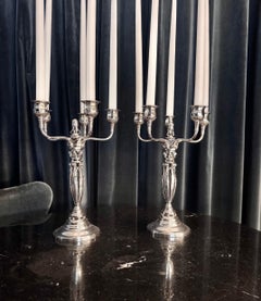 Georg Jensen Pair of Sterling Silver Five-Light Candelabra #481b by Johan Rohde