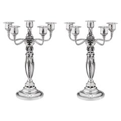 Georg Jensen Pair of Sterling Silver Five-Light Candelabra #481b by Johan Rohde