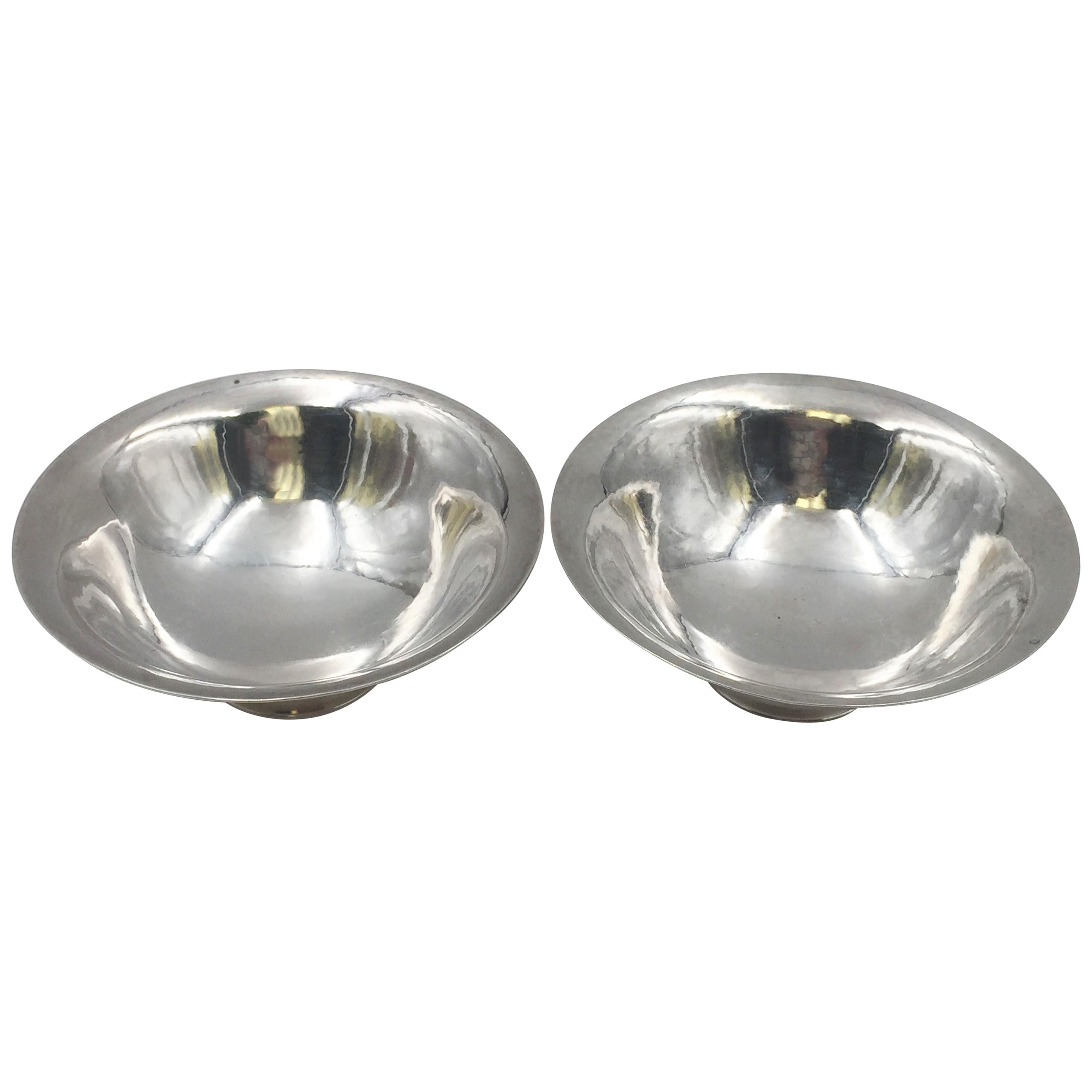 Georg Jensen Pair of Sterling Silver Hand Hammered Mint Dish Bowls 575C For Sale