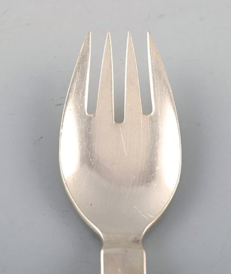Art Deco Georg Jensen Parallel Fish Fork in Sterling Silver. 10 Forks available. For Sale