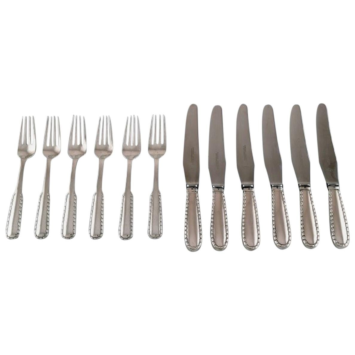 Georg Jensen "Pearl" Cutlery, Six Person Dinner Service in Silver 830
