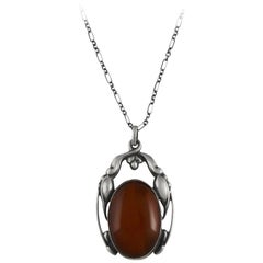 Georg Jensen Pendant #49 with Large Amber Stone