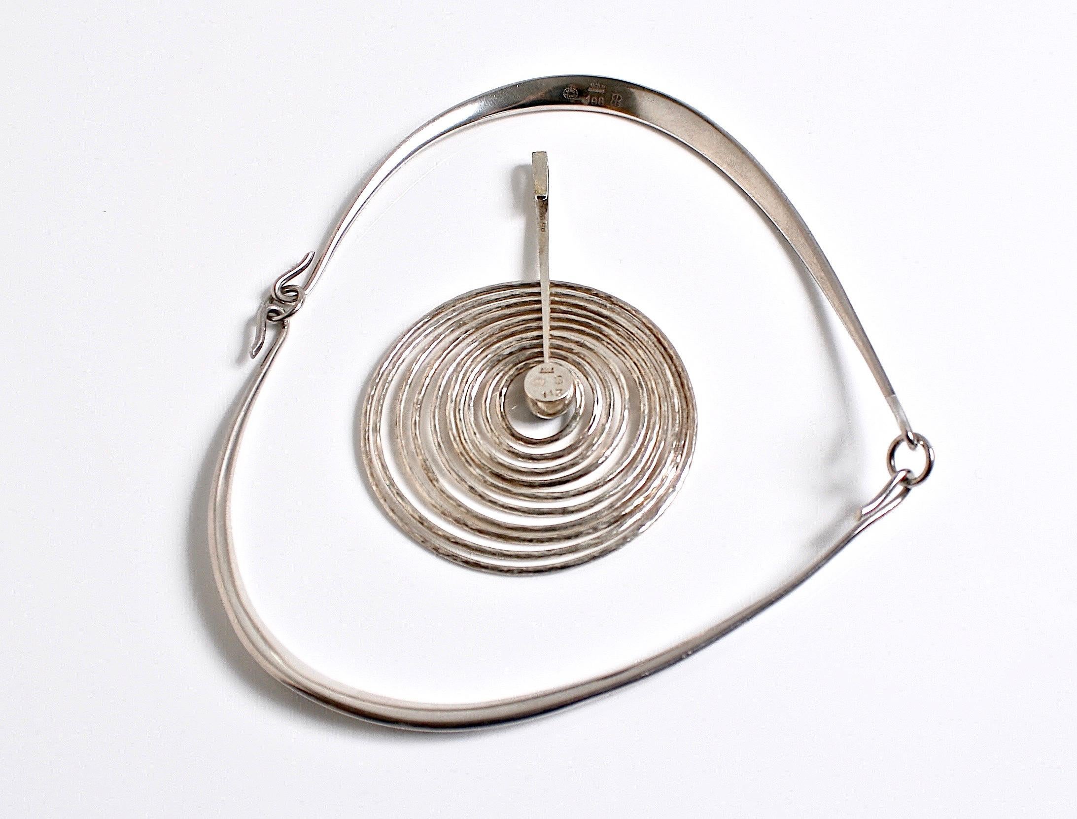 Modernist Georg Jensen pendant & neckring designed by Bent Gabrielsen Denmark For Sale