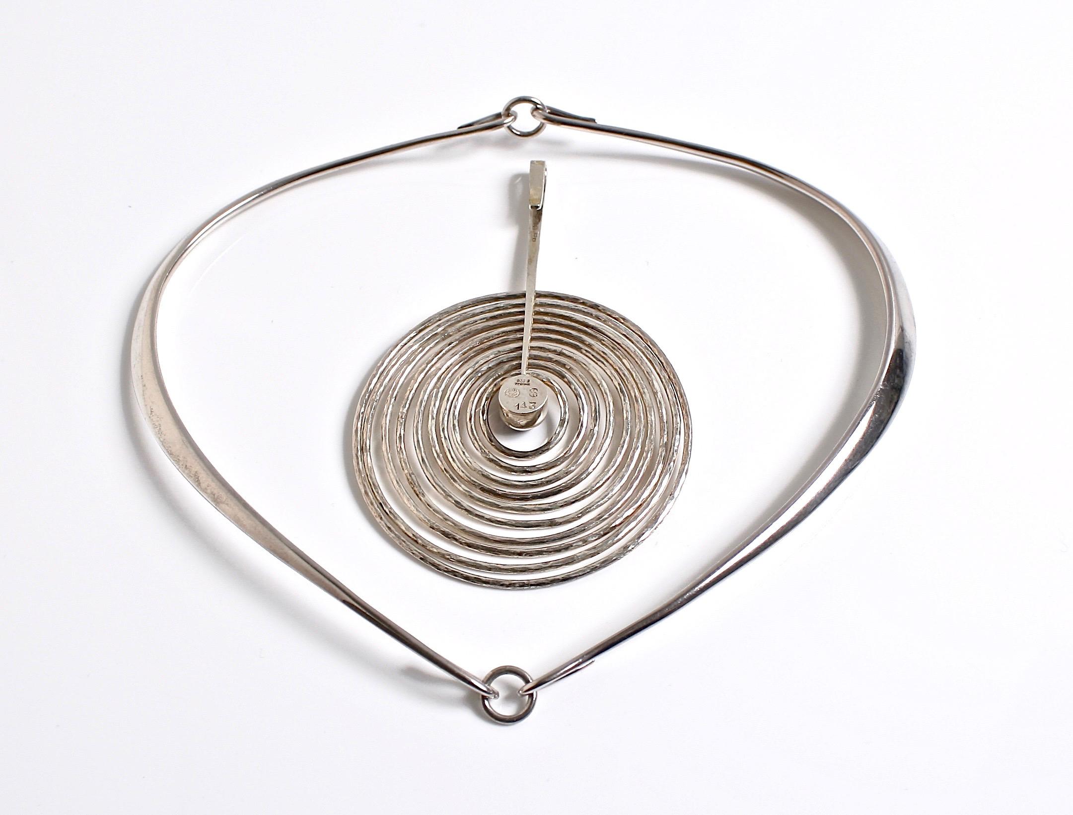 Women's Georg Jensen pendant & neckring designed by Bent Gabrielsen Denmark For Sale