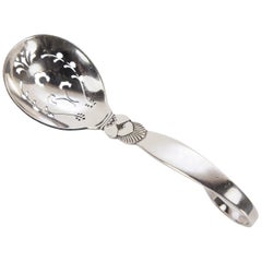 Georg Jensen Pierced Serving Berry Spoon Cactus Sterling Silver Denmark