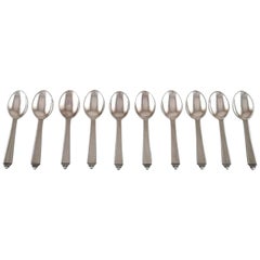 Georg Jensen "Pyramid" Cutlery, Ten Large Teaspoons in Sterling Silver