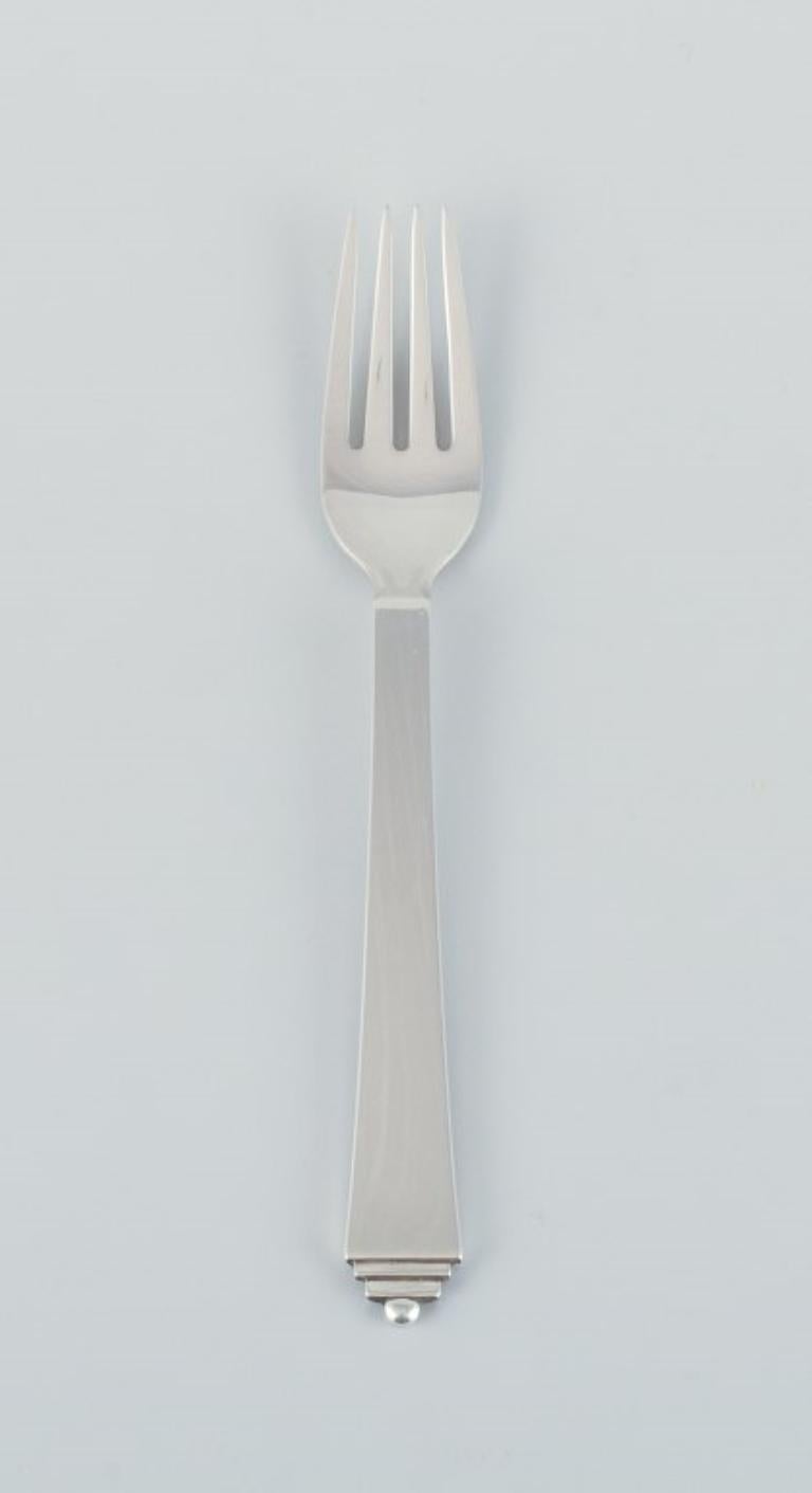 Art Deco Georg Jensen Pyramid dinner fork in sterling silver.  For Sale