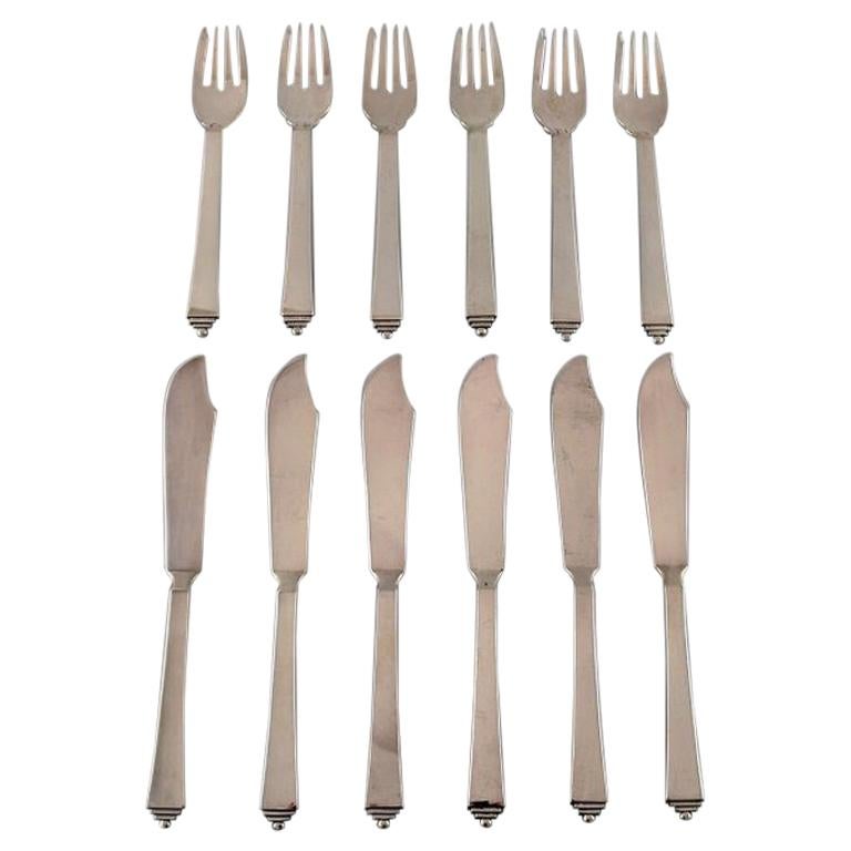 Georg Jensen Pyramid Fish Cutlery of Sterling Silver for 6 People