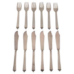 Georg Jensen Pyramid Fish Cutlery of Sterling Silver for 6 People