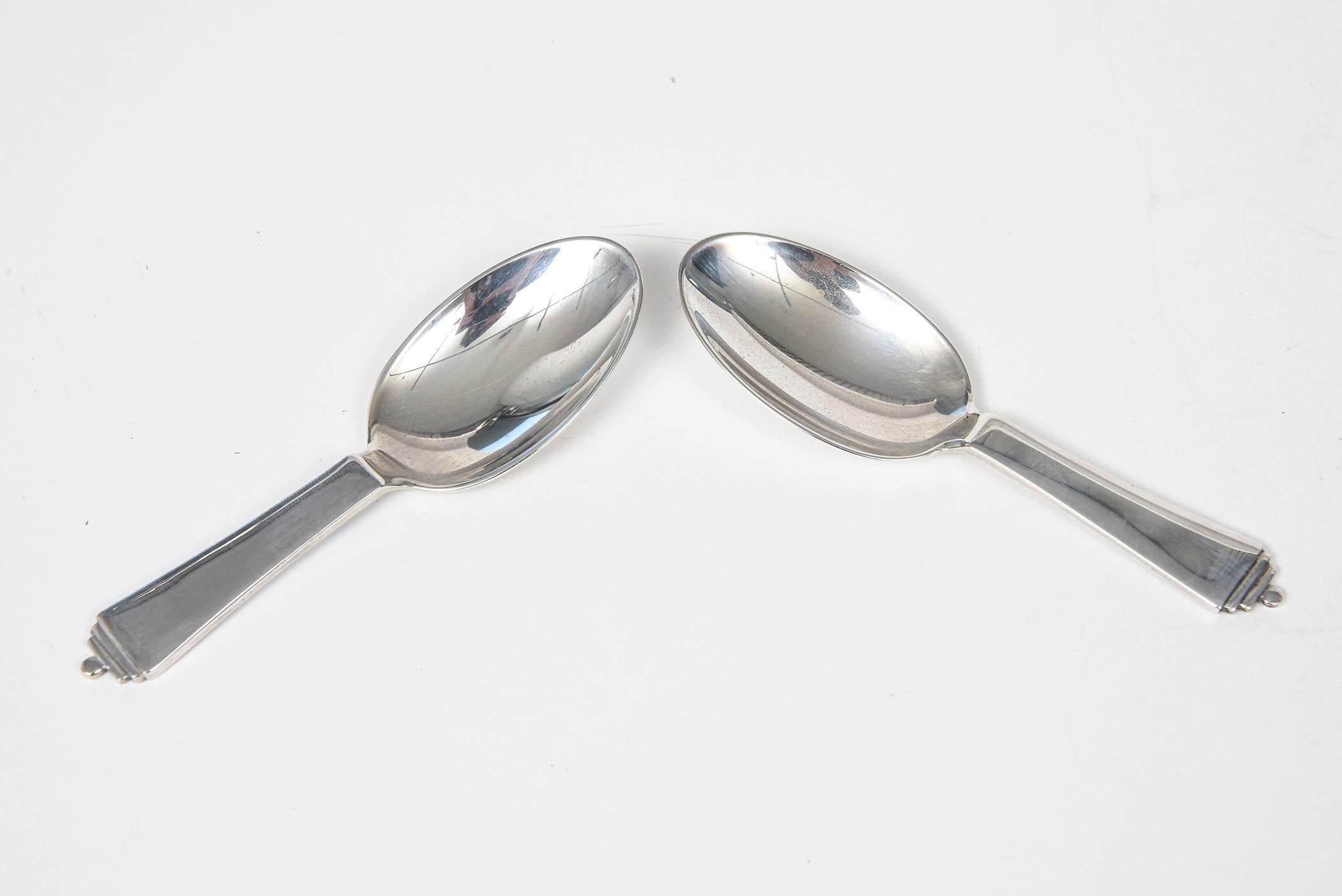 20th Century Georg Jensen Pyramid Pair of Baby Spoons For Sale