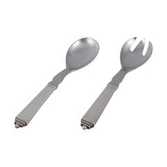 Pyramide Georg Jensen, service à salade en argent sterling et acier inoxydable