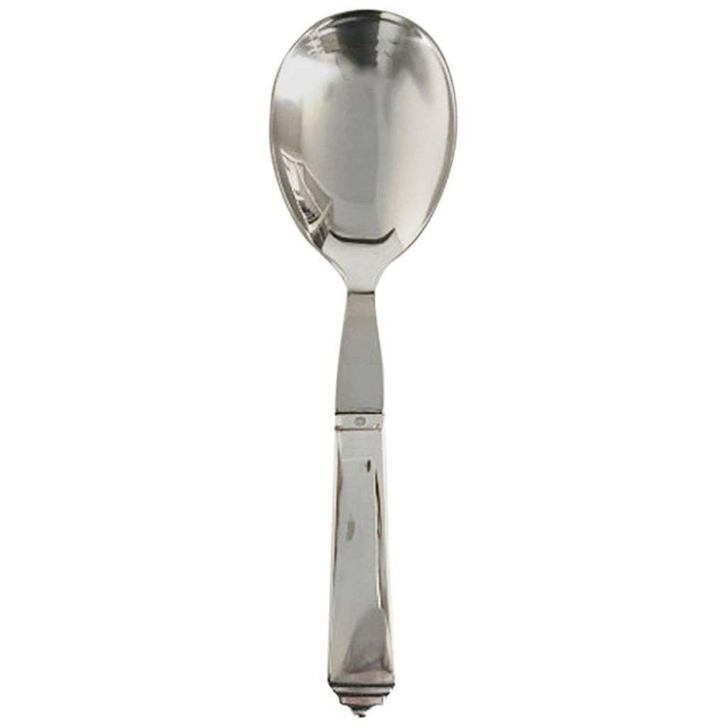 Georg Jensen Pyramid Serving Spoon in Sterling Silver and Stainless Steel For Sale