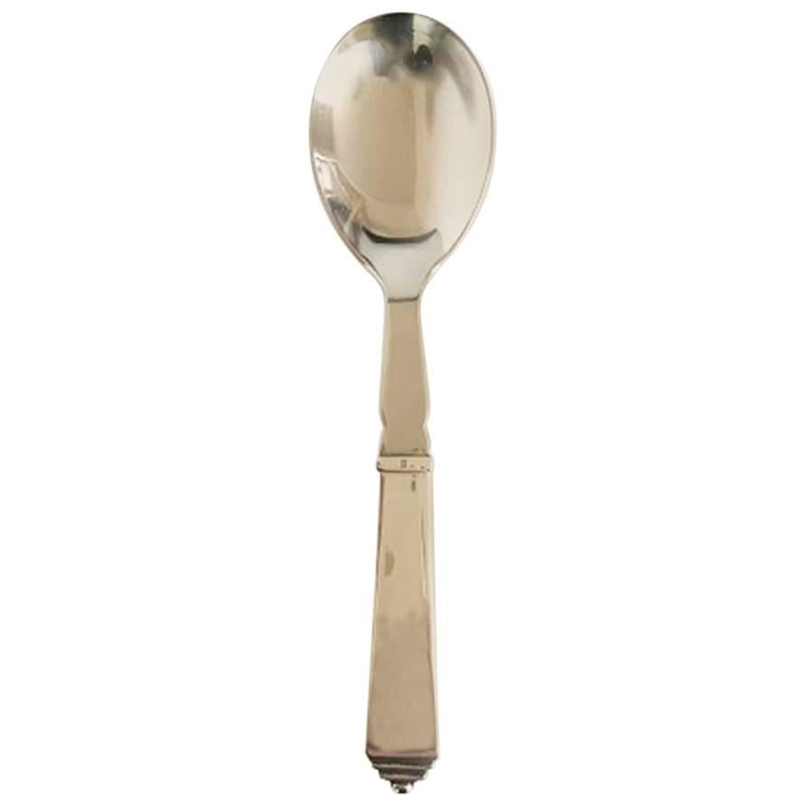 Georg Jensen Pyramid Serving Spoon in Sterling Silver and Stainless Steel For Sale