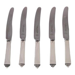 Georg Jensen Pyramid Silver Cutlery, Five Fruit Knives. Dated 1933-1944