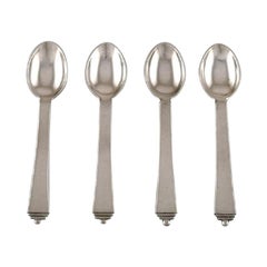 Georg Jensen "Pyramid" Silver Cutlery, Four Coffee Spoons in Sterling Silver