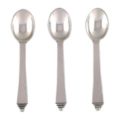 Georg Jensen "Pyramid" Silver Cutlery, Three Coffee Spoons in Sterling Silver