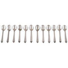 Georg Jensen "Pyramid" Silver Cutlery, Twelve Coffee Spoons in Sterling Silver