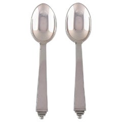 Georg Jensen "Pyramid" Silver Cutlery, Two Tea Spoons in Sterling Silver