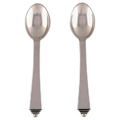 Georg Jensen "Pyramid" Silver Cutlery, Two Tea Spoons in Sterling Silver