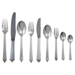 Georg Jensen Pyramid Sterling Continental Size Silverware Set for 12, 1933-1944