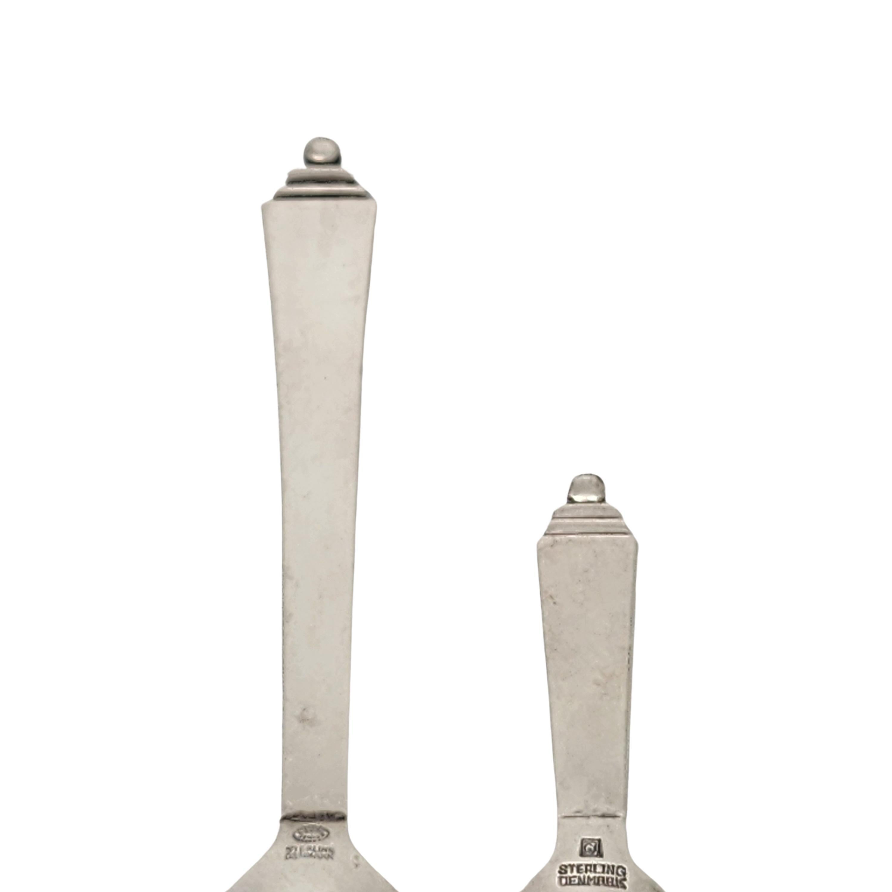 Georg Jensen Pyramid Sterling Silver Mocha & Individual Salt Spoons #18328 For Sale 2