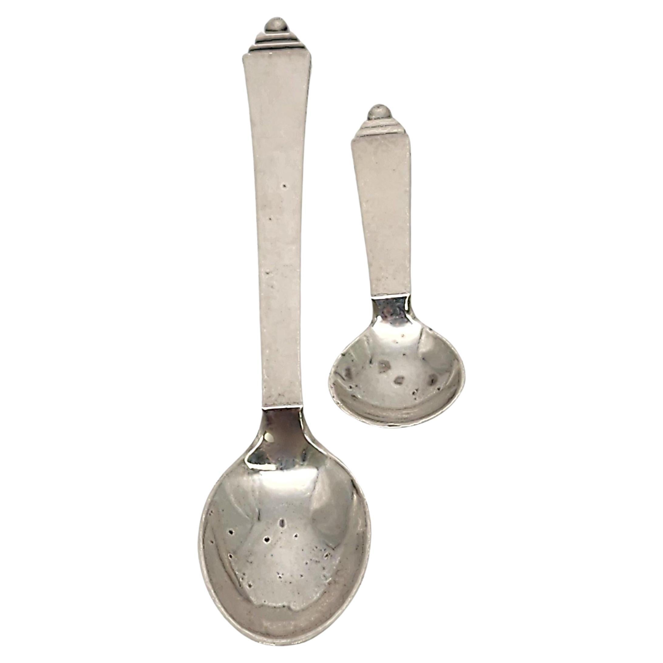 Georg Jensen Pyramid Sterling Silver Mocha & Individual Salt Spoons #18328 For Sale