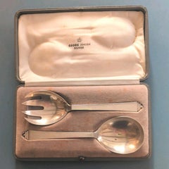 Georg Jensen Pyramid Sterling Silver Salad Serving Set With Original Box 1900's