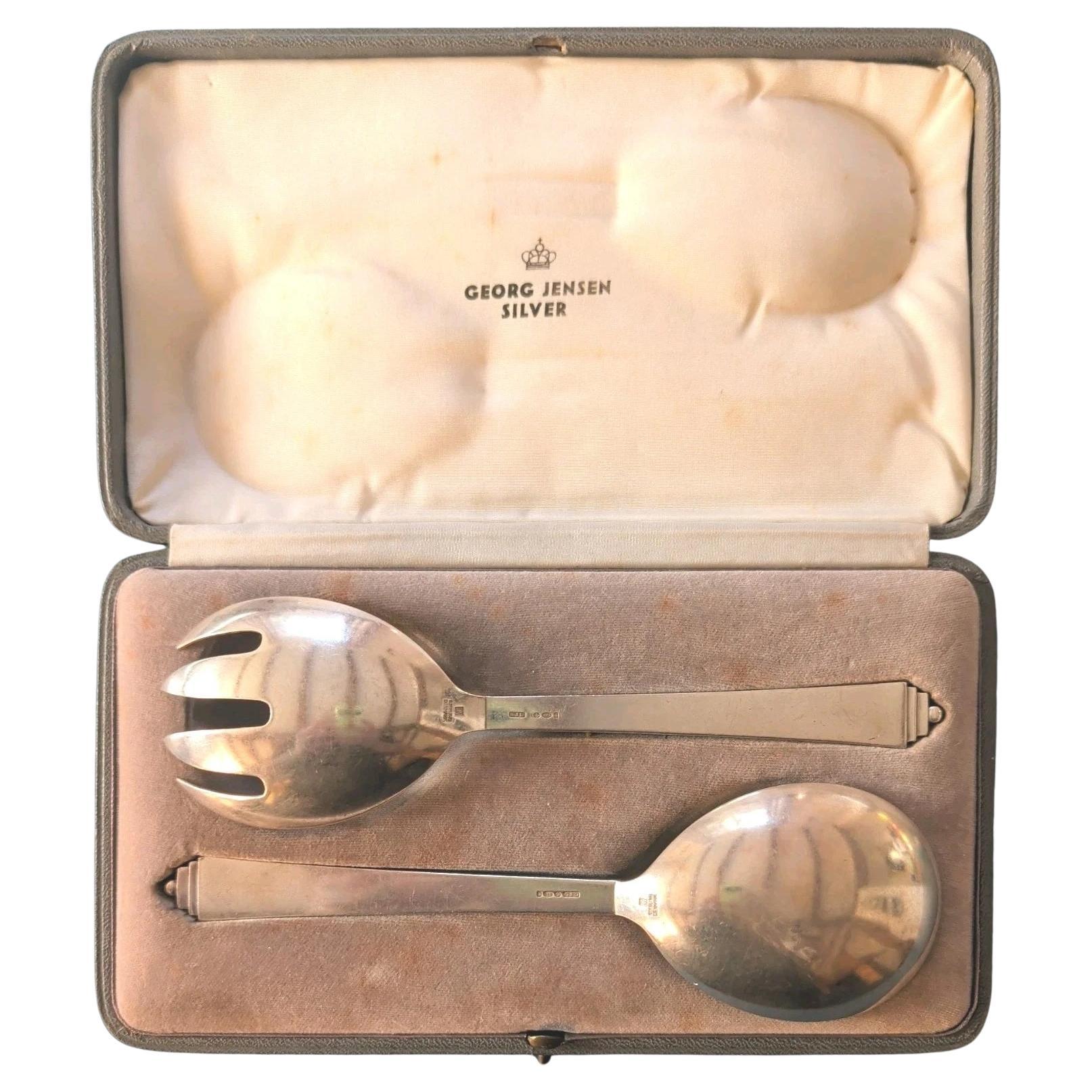 Georg Jensen Pyramid Sterling Silver Salad Serving Set With Original Box 1900
s For Sale