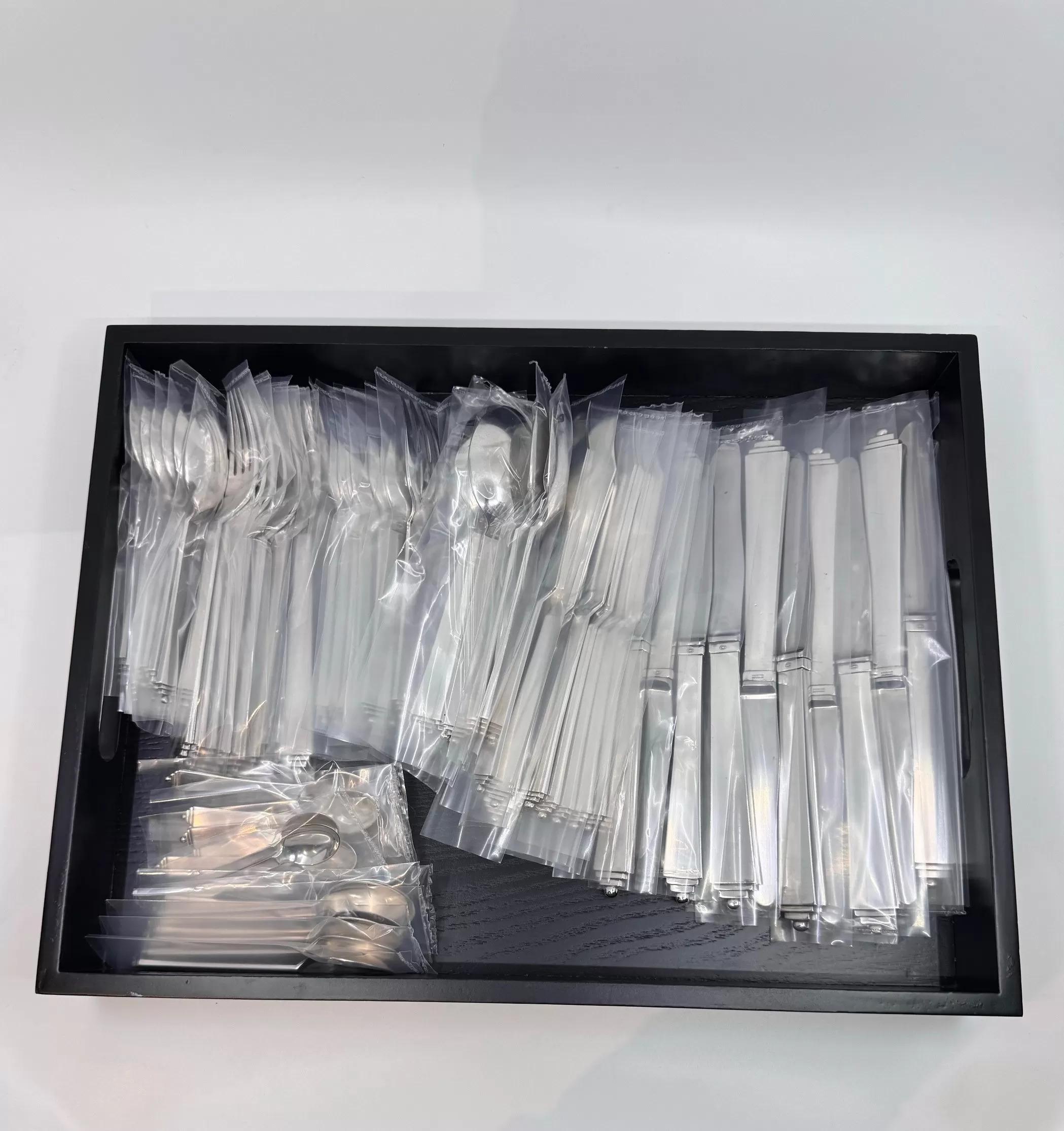 Georg Jensen Pyramid Sterling Silver Service For Eight For Sale 1