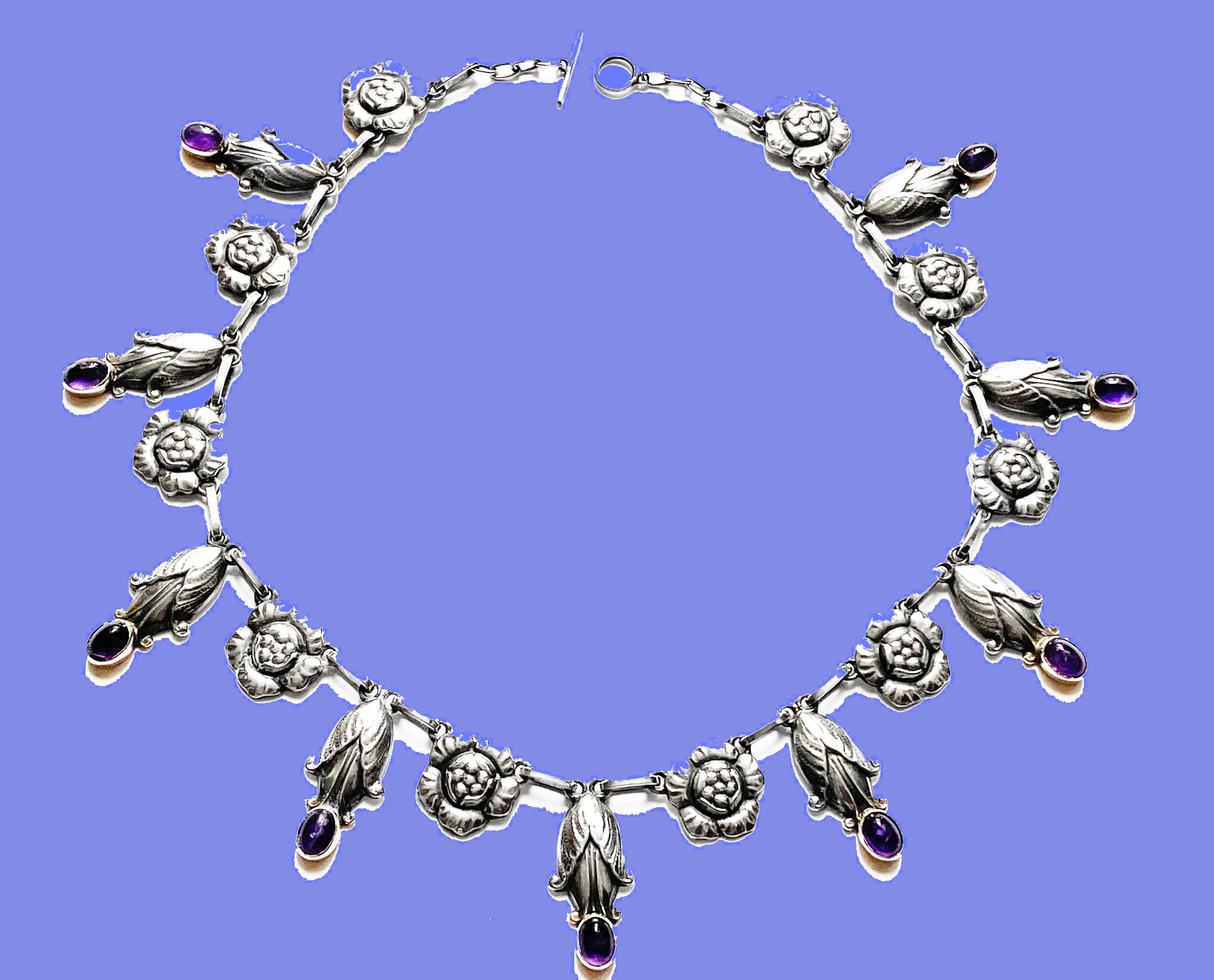 Georg Jensen Rare Design Sterling Amethyst Necklace C.1930 1