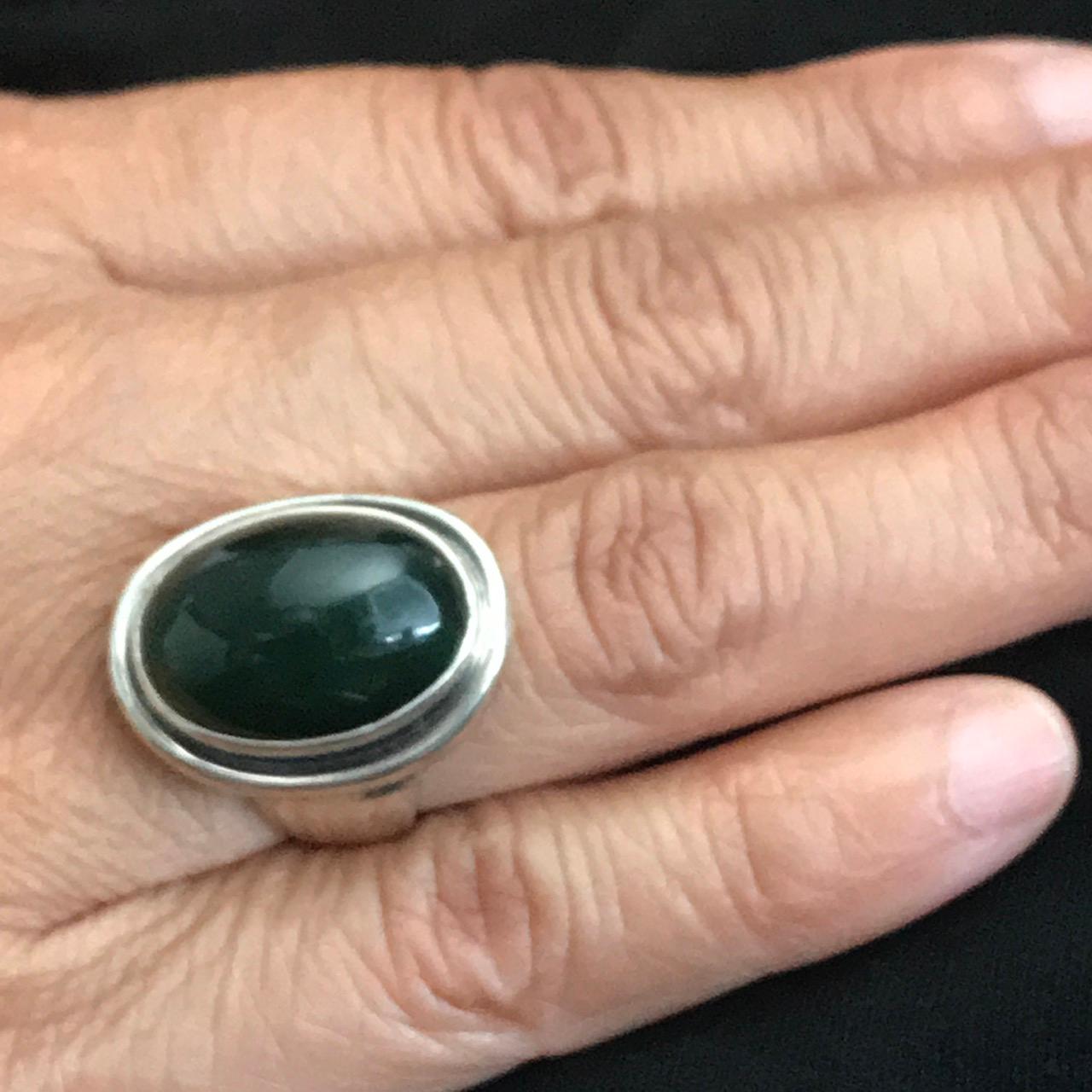 Women's or Men's Georg Jensen Ring No. 46A with Jadeite Cabochon Stone by Harald Nielsen(size 7)  For Sale