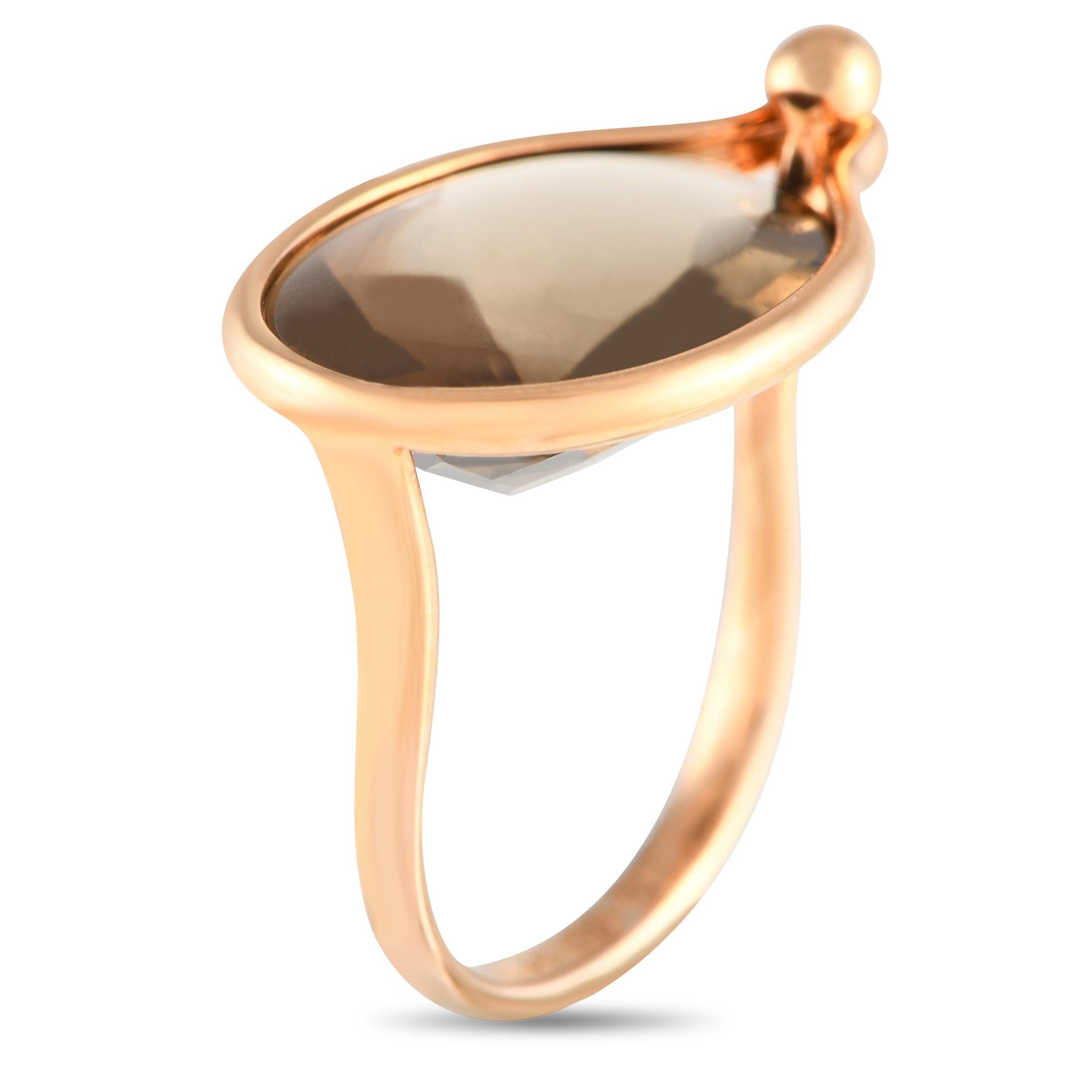 This Georg Jensen Savannah ring has a fresh, contemporary sense of style. Delicate and dynamic all at once, an oval-cut Topaz gemstone makes a statement at the center of the unique 18K Rose Gold setting. It features a 2mm wide band and a 7mm top