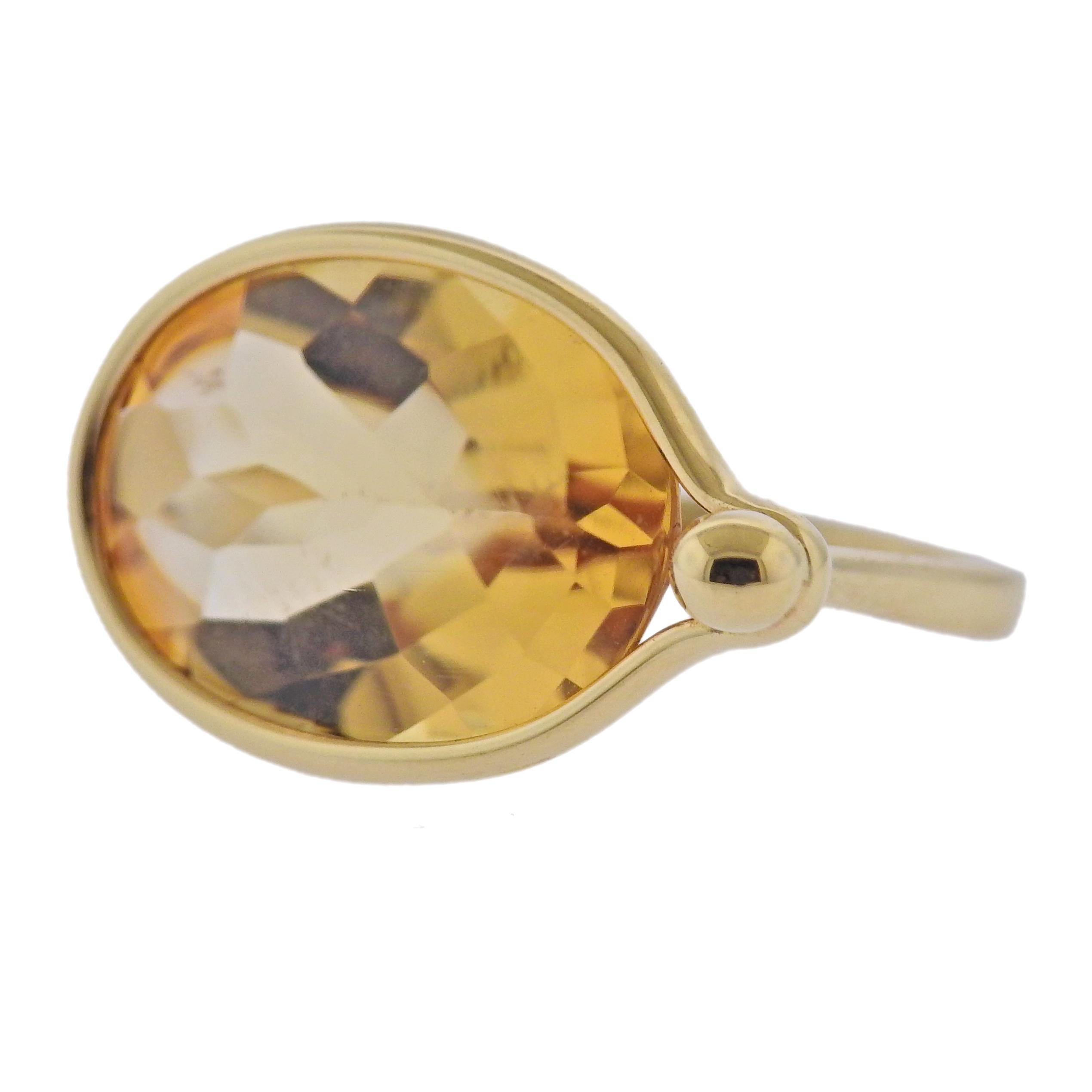 Brand new Georg Jensen 18k gold ring from Savannah collection with citrine. Top of the ring - 15mm x 24mm. Available in size: 51. Marked: GJ mark, 750. Model # 10003214. Weight - 5.5 grams.