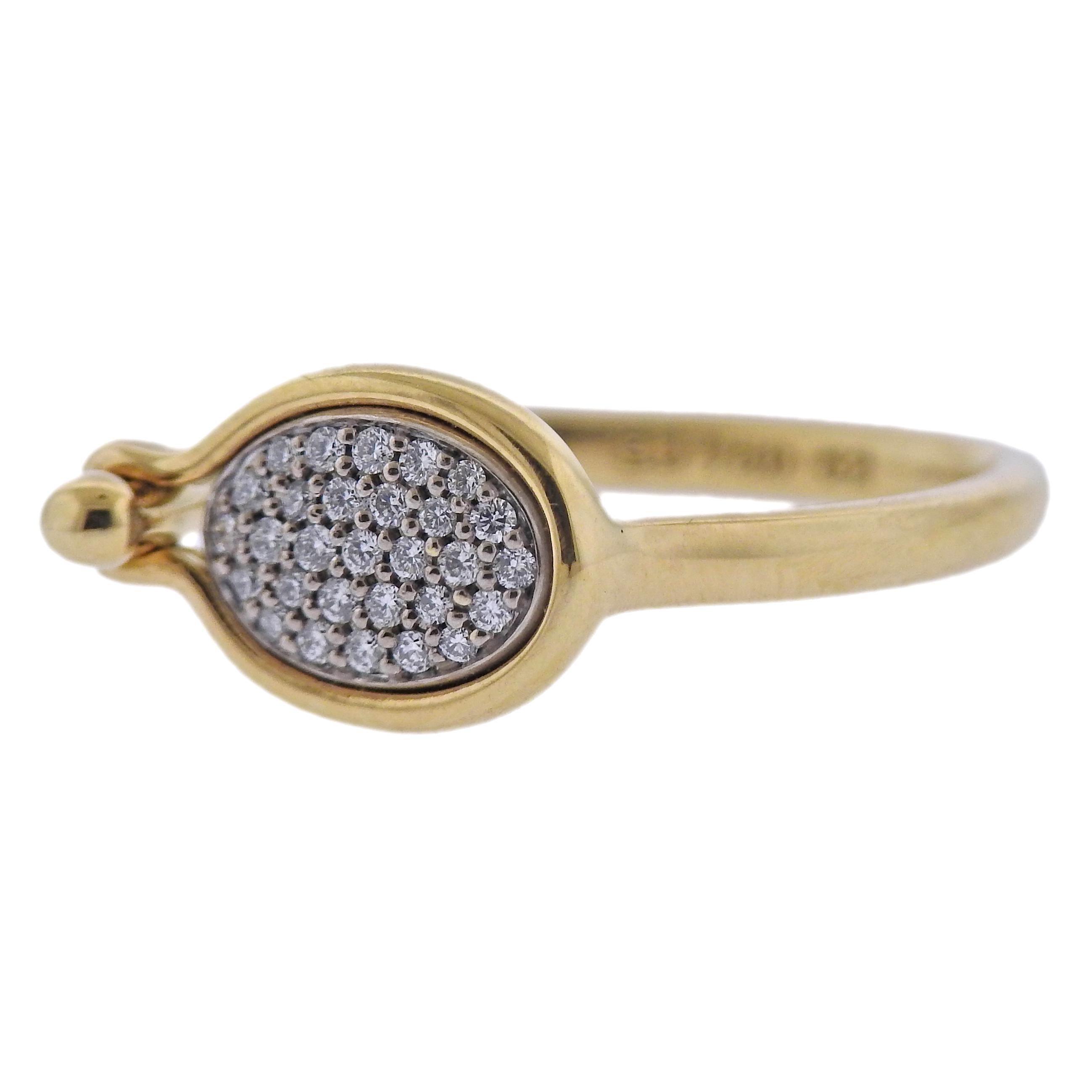 Brand new Georg Jensen 18k gold ring from Savannah collection, with approx. 0.11ctw G/VS diamonds. Top of the ring - 9 x 12mm. Size 52. Model # 100012697. Marked: GJ mark, 750. Weight - 3.4 grams.