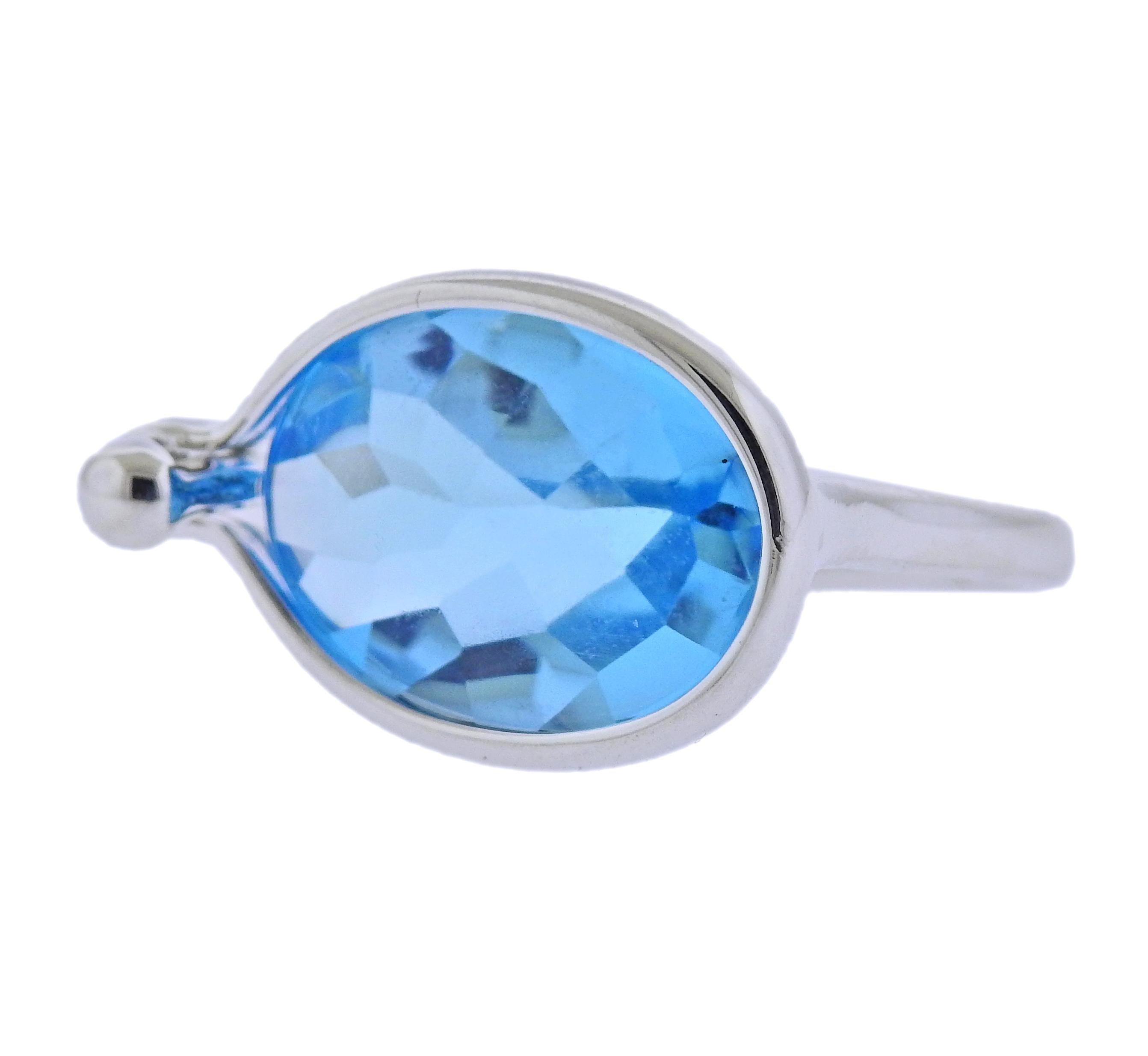 Brand new Georg Jensen sterling silver ring from Savannah collection, with blue topaz. Top of the ring - 15mm x 24mm. Available in size: 54. Model # 10003055. Marked: GJ mark, 925 S, 628. Weight - 5.8 grams.