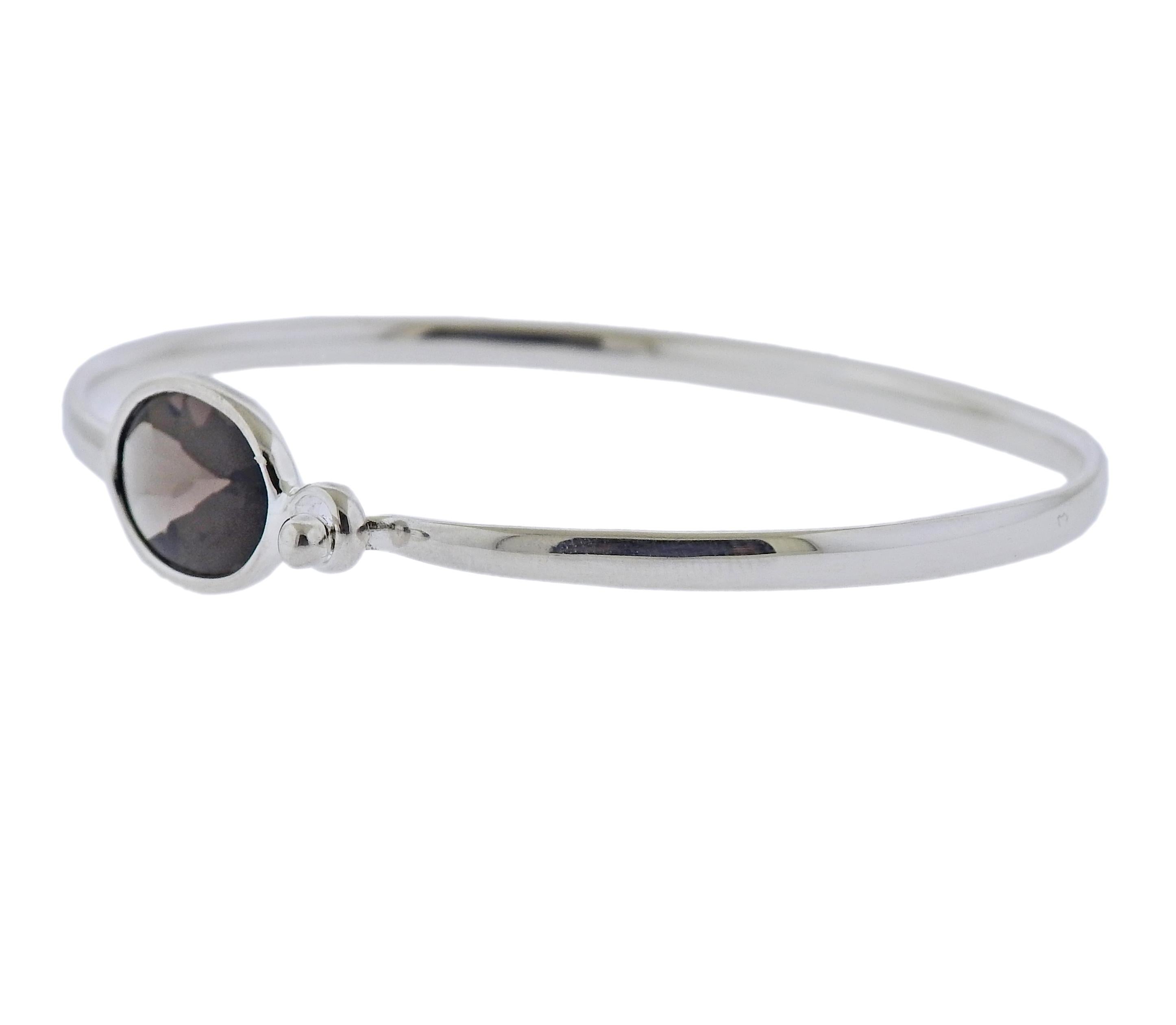 Brandneuer Armreif aus Sterlingsilber von Georg Jensen aus der Savannah-Kollektion, mit Rauchquarz. Der Mittelteil misst 11 mm x 23 mm. Größe M, passt auf ein Handgelenk von ca. 7