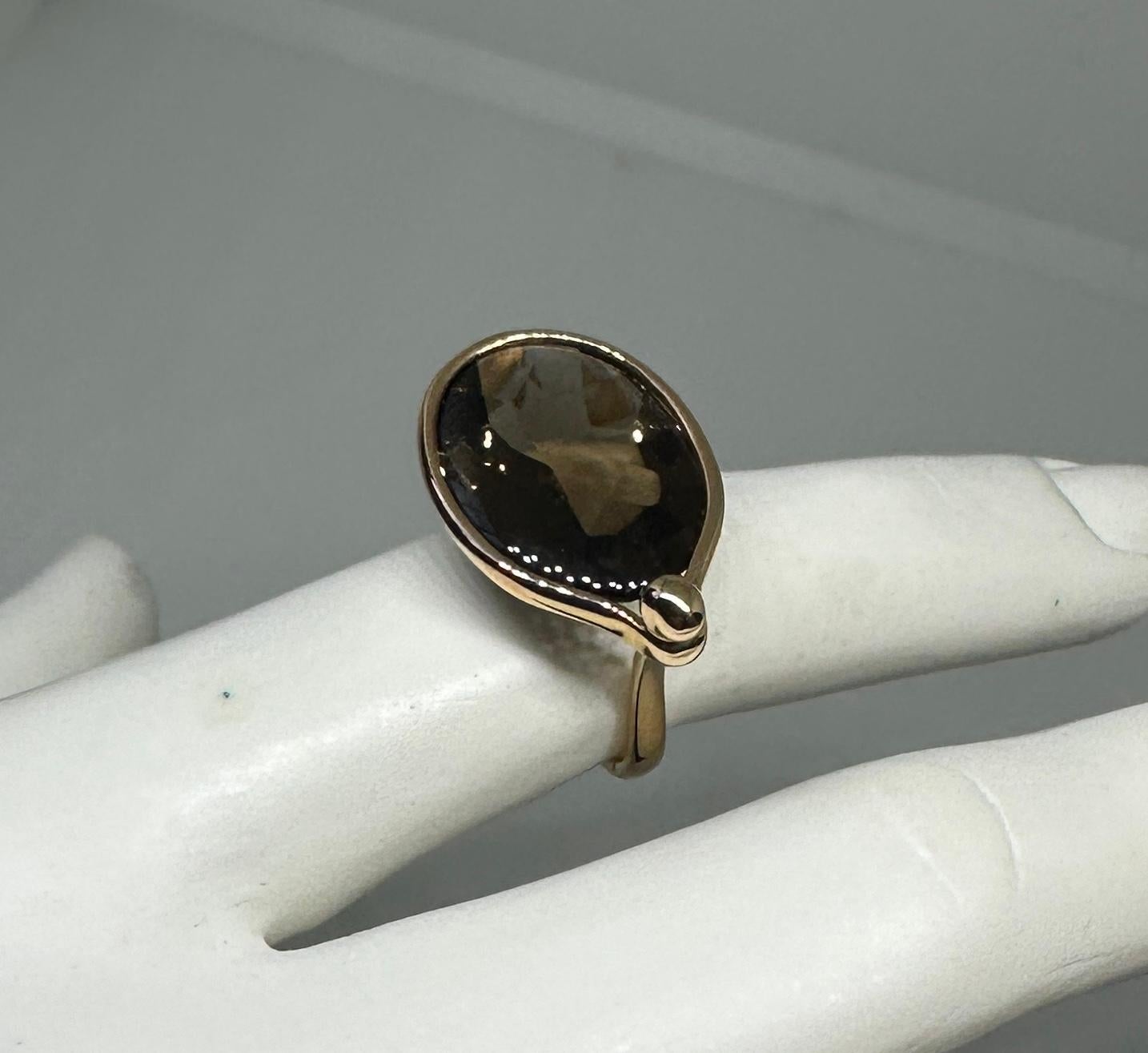 Donna Georg Jensen Anello di quarzo fumé 1506 in oro giallo 18 carati Torun Bulow in vendita