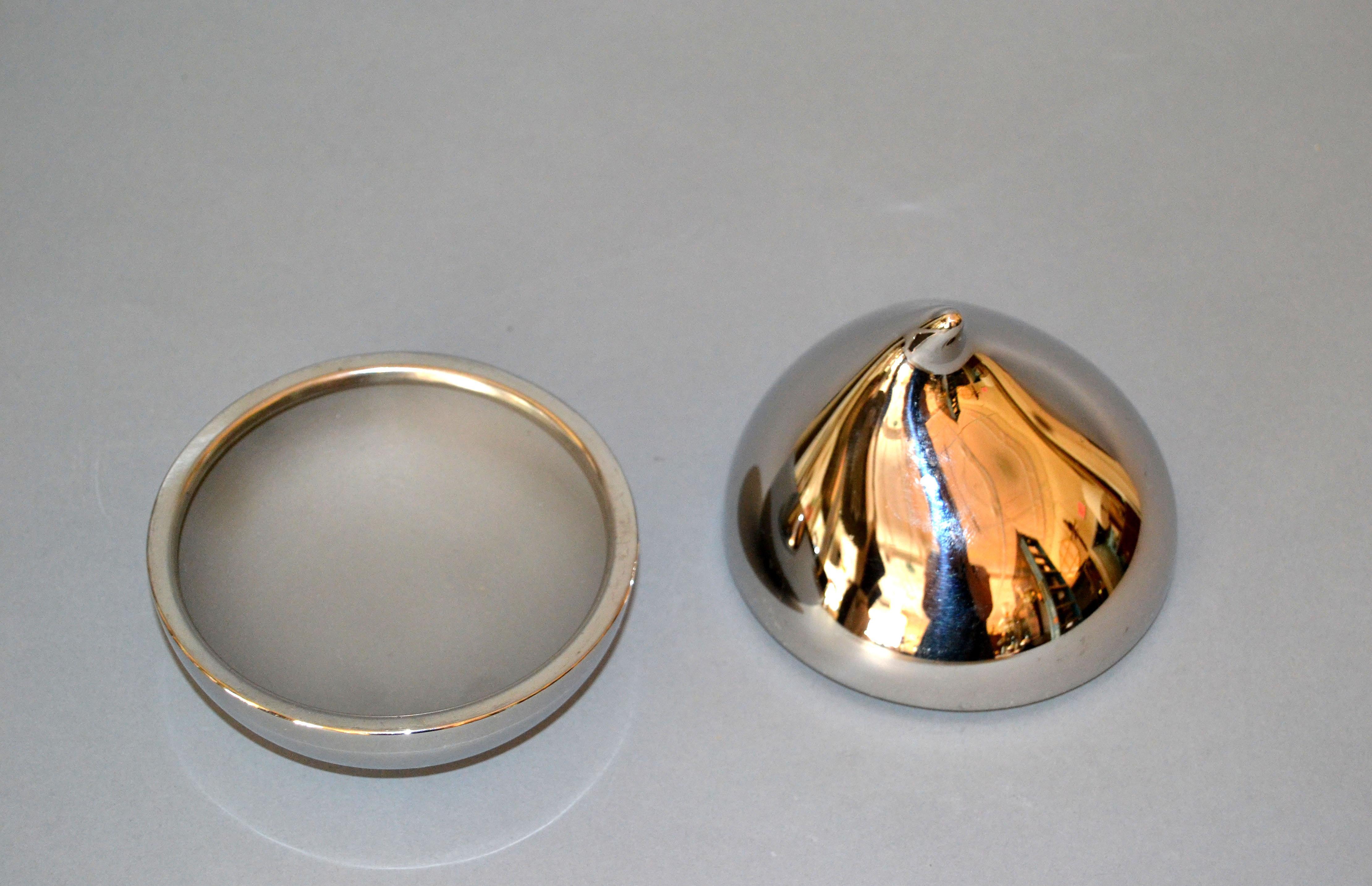 Danish Georg Jensen Scandinavian Modern Silver Metal & Enamel Bonbonniere, Sweet Box