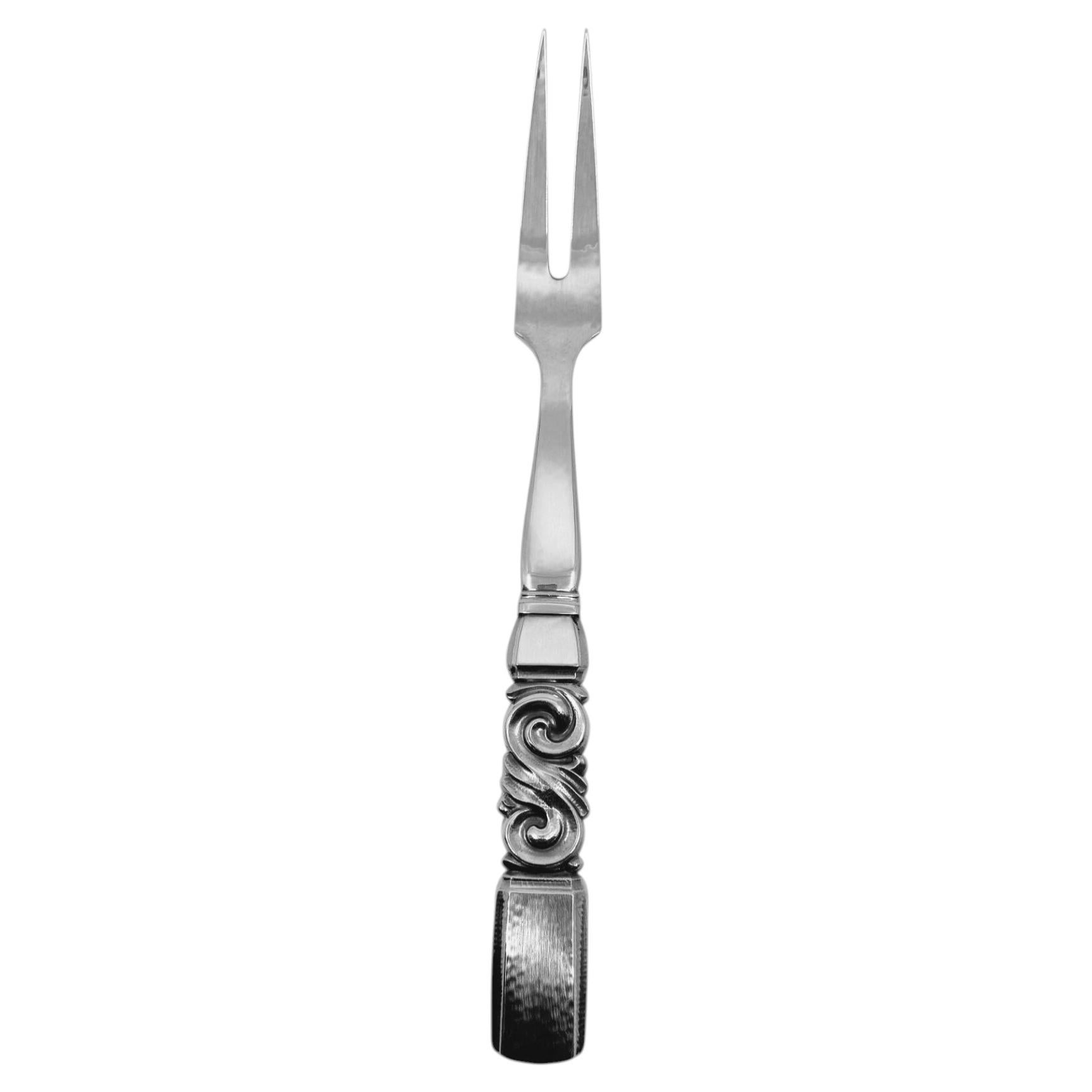 Georg Jensen Scroll Sterling Silver Serving Fork Large 142, 1927 For Sale