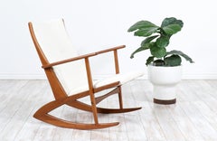 Georg Jensen Sculpted Teak & Boucle Wool Rocking Chair for Kubus Møbler