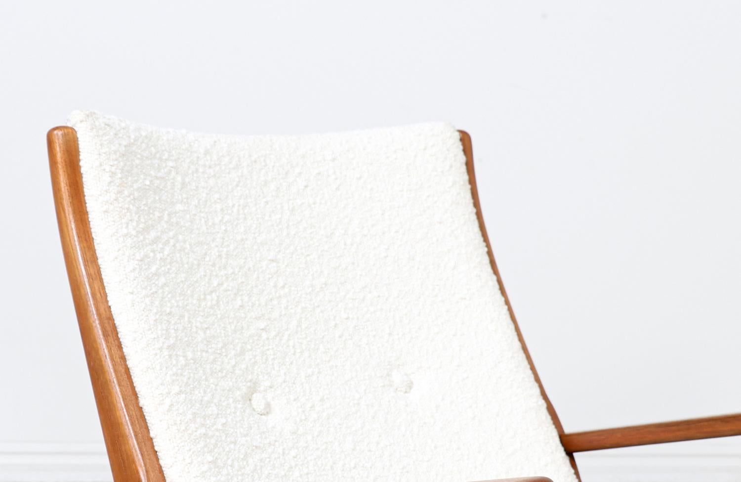Danish Georg Jensen Sculpted Teak & Boucle Wool Rocking Chair for Kubus Møbler For Sale