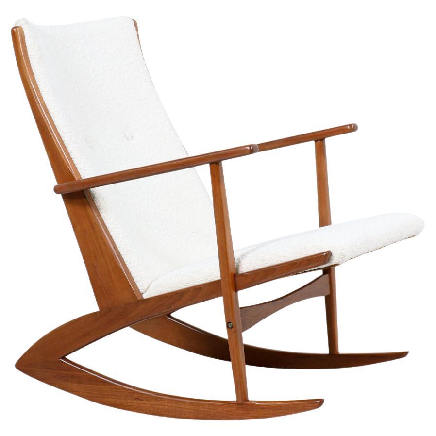 Georg Jensen Sculpted Teak & Boucle Wool Rocking Chair for Kubus Møbler For Sale