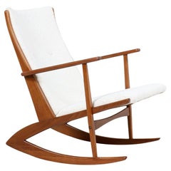 Georg Jensen Sculpted Teak & Boucle Wool Rocking Chair for Kubus Møbler